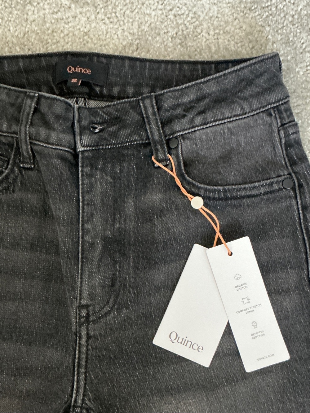 Quince Bella Stretch Relaxed Straight Jeans in charcoal black 30” inseam - Picture 2 of 5